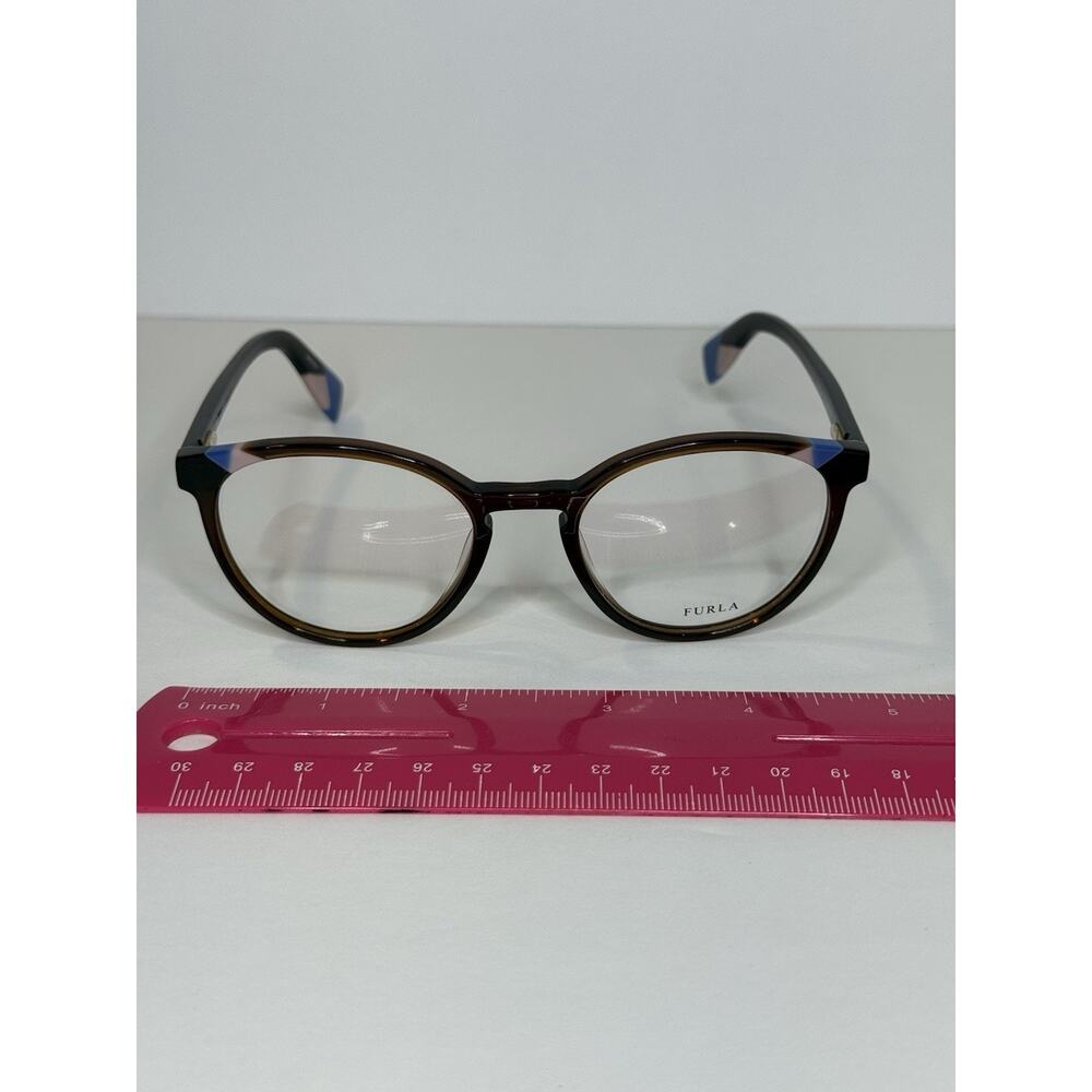 New Furla VFU251 0958 Brown Blue Round Eyeglasses Frames 49□19 135 Italy